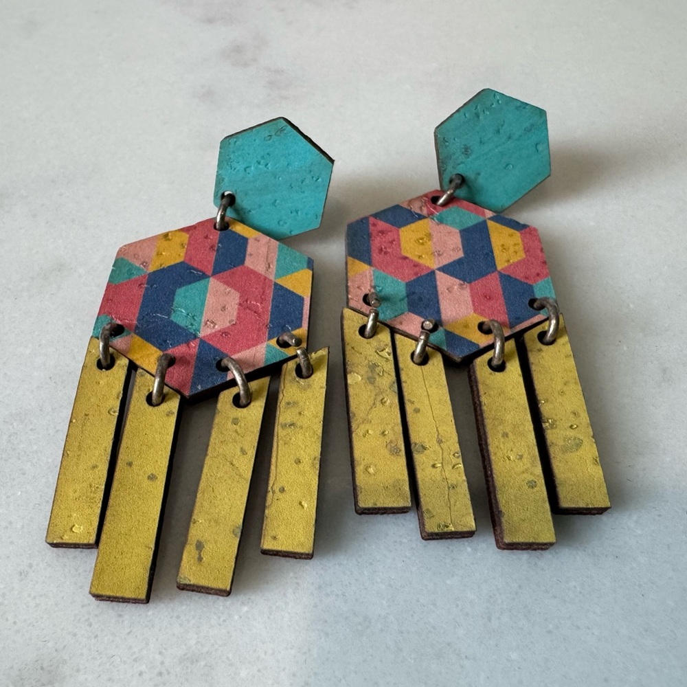 Geometric Multicolor Cork Dangle Earrings